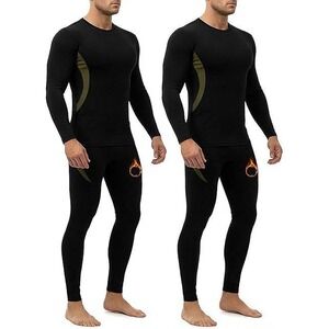 Mens Thermal Base Layer Set Micro Fleece Lined Long Johns Black Olive Size Large
